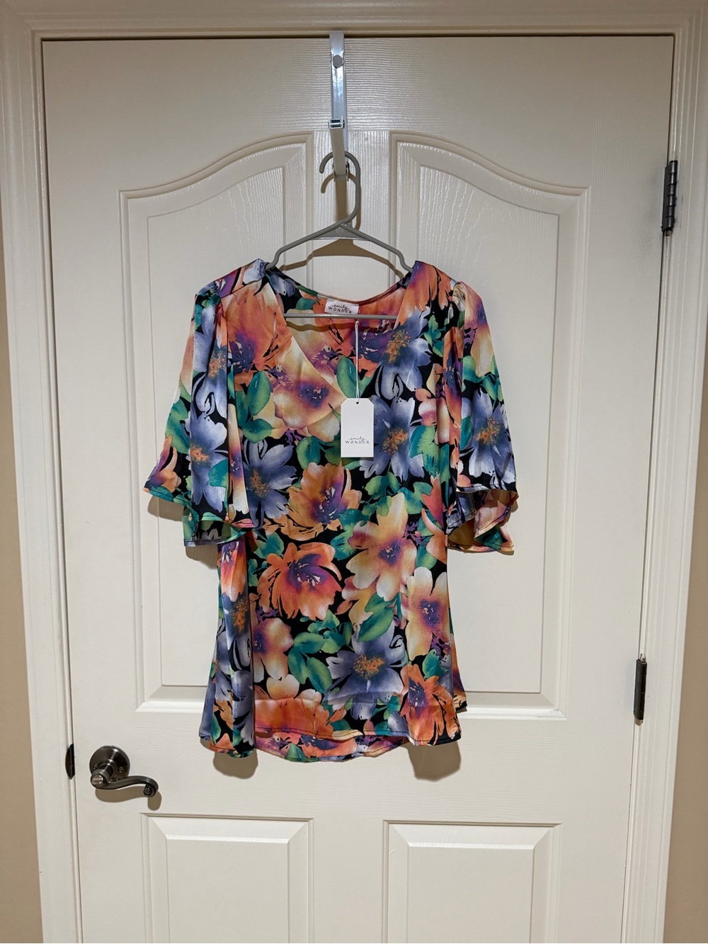 Floral V-Neck Flutter Sleeve Top in Multicolor